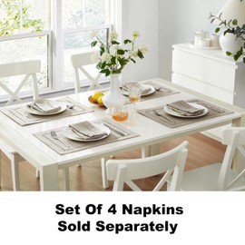 Newbridge Rectangle Fabric Placemats, Set of 4 Placemats, Fall Provence Lattice Cutwork Solid Color Textured, Water and Stain Resistant Easy Care, Taupe