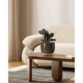LE TAUCI Ceramic Plant Pots, 5.1 + 6.4 Inch Footed Pots for Plants, Modern Flower Pots for Home and Office, Indoor Planters with Drainage, Reactive Glaze Black