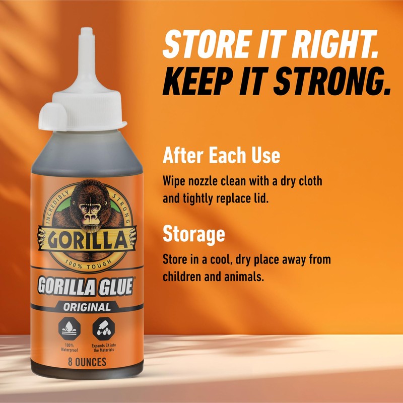 Gorilla Original Gorilla Glue, Brown, Waterproof Polyurethane Glue, 8 Ounce