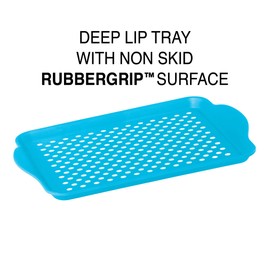 Oggi Rectangle Non Skid Rubber Grip Serving Tray, Aqua