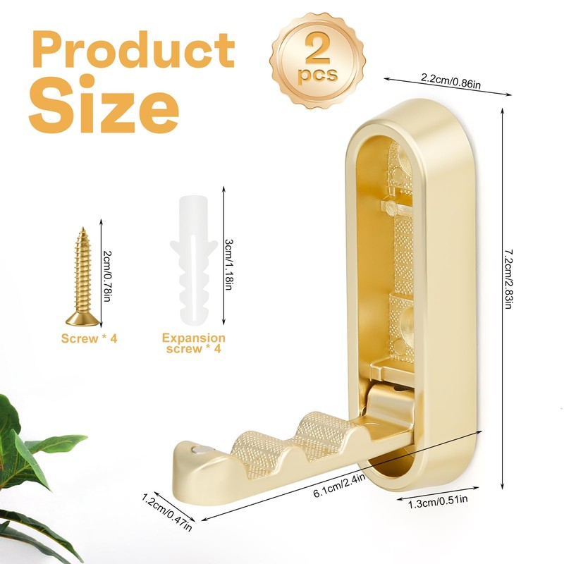 cobmiraln Gold Coat Hooks Foldable Wall Hook - Heavy-Duty Alloy