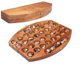 LOGOPLAY Bao Game Size L for 2 Players with Metal Clasp Gold Oval Hus Kalaha with 75 Gemstones