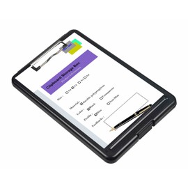 TKD8052-Black-1X A4 Clipboard with Storage Compartment, Portable Form Holder with Storage Box, Portable Writing Board, Storage Case for School, Home, Office, Builder Factory, Black