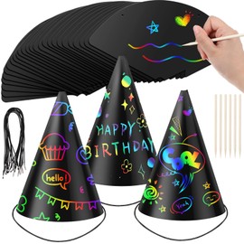 Lewtemi 108 Pcs Scratch Party Hats DIY Birthday Art Cone Hats Scratch Hats Colorful Party Craft Paper Hat Decorating Supplies