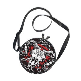 DerlonKaje Devil Skull Baphomet Satanic Pentagram Round Crossbody Bag Canvas Messenger Purse