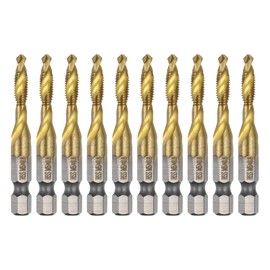 sourcing map 10pcs Combination Drill and Tap Bits Metric M5 x 0.8 Thread 1/4" Hex Shank Titanium Coated Threading Screw Taps 4341 High Speed Steel Machine Drilling Tapping Tool Kit
