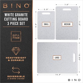 BINO Cutting Board - 3-Piece Chopping Boards | BPA-Free Plastic, Durable, Multipurpose, Dual-Sided, Dishwasher Safe, Easy to Clean | Charcuterie Accessories | Home & Kitchen Utensils White Granite