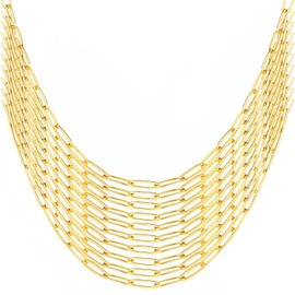 Gold Paperclip Chain Necklace for Women 10pcs 18inch 3X9mm Gold Chains for jewelry Making Stainless Steel Filled 18K Gold Plated Chains Bulk Adjustable Link Charm Necklace Chains (18inch 10pcs)