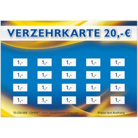 250 Verzehrkarten DIN A7, Gesamtwert 20 Euro, praktische Alternative zu Wertmarken, für Vereine, Gastronomie etc., einfaches bargeldloses Bezahlen