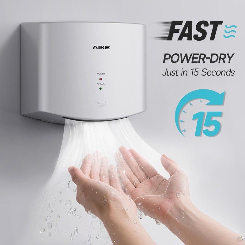 AIKE Air Wiper Compact Hand Dryer 110V 1400W Silver (with