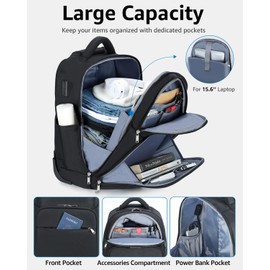 Ponhog Rolling Backpack, 30L Travel Laptop Backpack with Wheels, 15.6 Inch Roller Carry on Luggage with USB Charging Port, Flight Approved Personal Item Wheeled Suitcase for Men Women Adults, Black