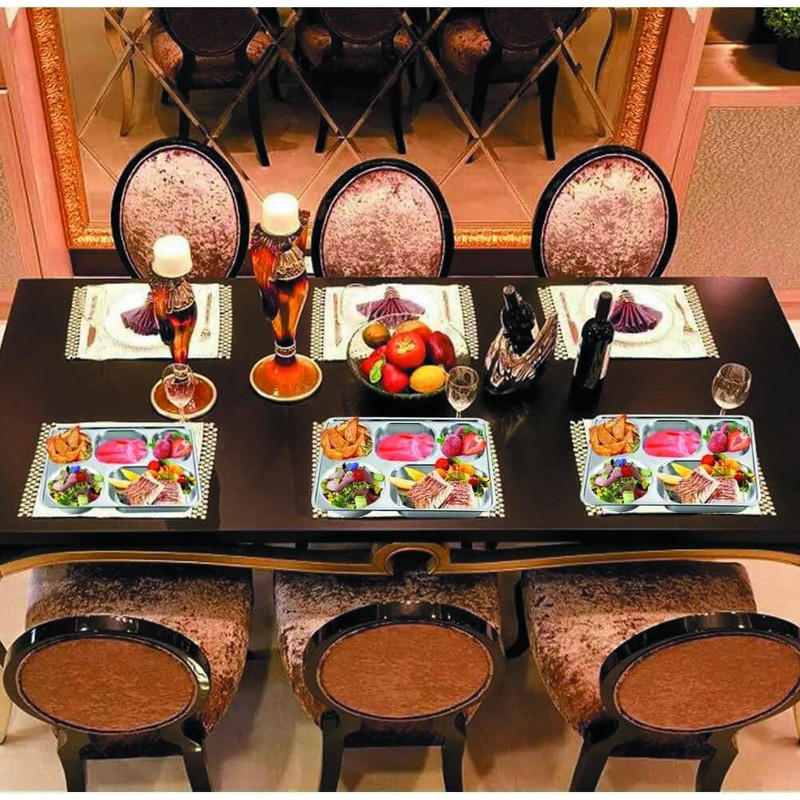 AIYoo Large 13 inches Stainless Steel Rectangular Divided Plates,5 Sections