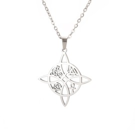 kkjoy Witch Knot Necklace Stainless Steel Magic Knot Pagan Wicca Symbol Pendant 4-Point Celtic Knot Witchcraft Necklace for Women Girls, Stainless Steel, No Gemstone