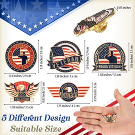 Tondiamo 25 Pcs Veteran Pins Bulk US Patriotic Military Lapel Pin 5 Style Army Veteran Badge for Military Gift Favor