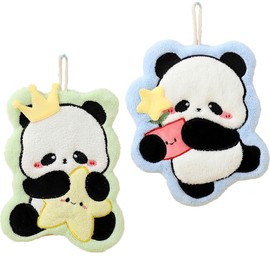 SJTJSPX Set of 2 Hand Towels Kitchen Bathroom Towel Panda Children's Towel Face Towels Set Hanging Quick Drying Soft Towel