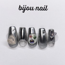 Silver cameo handmade nail tip - water drop / 실버 까메오 수제네일팁 - 물방울