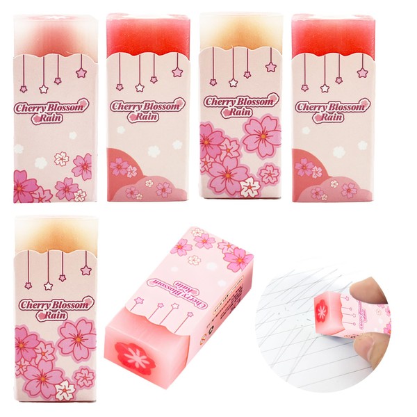 6PCS Cute Sakura Rubber Erasers, Soft Pencil Erasers, Novelty Stationery