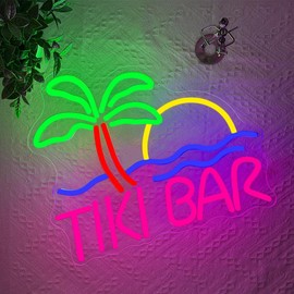 BEISKAFNVSZ TIKI BAR Neon Schild Personalisiert LED Sign USB Leuchtendes Barschild Schild für Wand Neon Bier Lampe Dimmbar für Home Bar Garten Party Cocktail Abend Tropical Club Deko