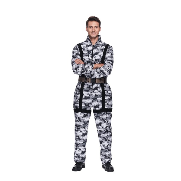EraSpooky Men Paratrooper Costume Military Camouflage Jumpsuit with Harness