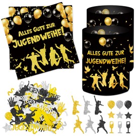 Pack of 20 Napkins Youth Consecration + 12 Pieces Lantern + 120 Confetti, Youth Consecration Decoration Girls Boys, Youth Consecration Table Decoration Black Gold Party Decoration Gifts Guest Gift