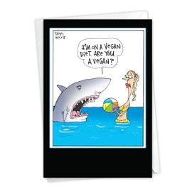 Vegan Shark: Hilarious Birthday Greeting Card Featuring A Hungry Fish With a Special Diet, with Envelope. C4002BDG