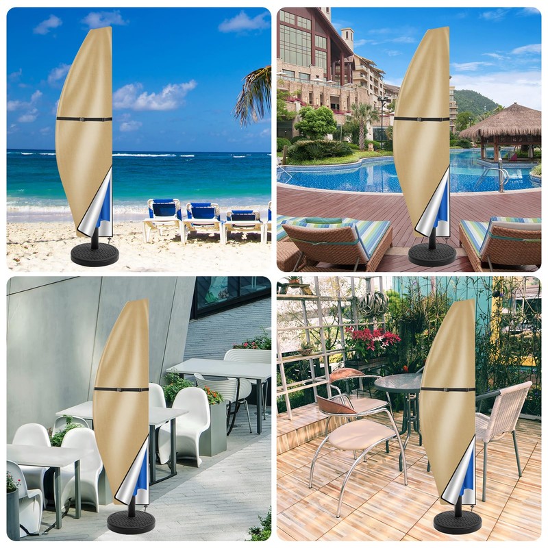 Teynewer Parasol Cover Waterproof, Cantilever/Straight Parasol Protective Covers with Telescopic