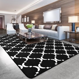 Comeet Modern Geometric Shag Area Rug for Bedroom, 6x9 Memory Foam Floor Mat Washable Non-Slip Rug, Indoor Carpet for Living Room Bedside Office Kids Nursery Dorm Room Decor, Black/White