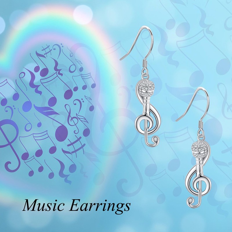 Music Note Earrings Sterling Silver Microphone Treble Music Dangle Drop