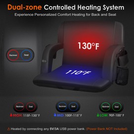 HOPERAN 23" 2pcs Dual-Sided Heated Stadium Seats for Bleachers with Back Support, 3 Levels Heating Stadium Seating for Bleachers Seat with Backrest, 5 Pockets Portable Stadium Chair for Outdoor