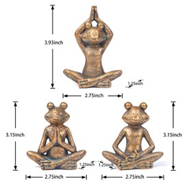 Smadeer Bronze Frog Figurines, 3-Piece Yoga Decor Set, Antique Bronze Color, Handmade Home Decoration