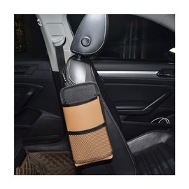 Sylvil 2 in 1 Large Cup Holder, Multifunctional Seat Side Storage Hanging Bag with Mesh Pocket, Car Water Bottle Storage Sleeve with Adjustable Strap, Car Accessories for Drinks (Khaki)