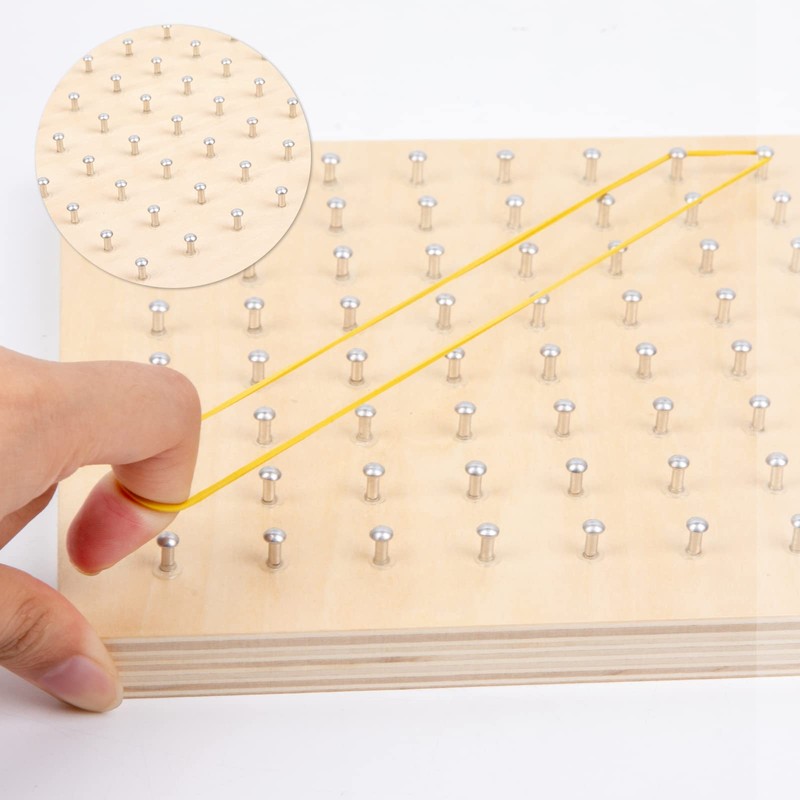 Auvewilo Wooden Geoboard | Cute Flashcards & Rubber Bands Included