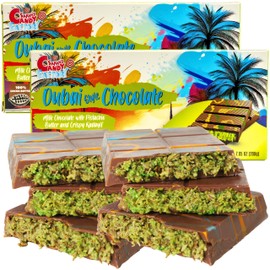 Luxury Dubai-Style Chocolate Bar 200g (Pack of 2), Rich & Exotic Gourmet Milk Chocolate, with Pistachio Butter Cream & Shredded Knafeh Crunchy Kadayif (Kataifi), Premium Gift or Personal Indulgence 7.05 Oz. Comes with 2 ice packs for safe delivery.