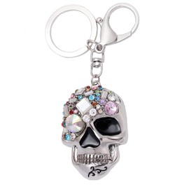 shilipu Punk Style Skull Styling Rhinestones Keychain 3D Skull Keyring Car Keychains for Men Women Charm Purse Handbag Gift