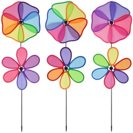 6 Pack Flower Wind Spinners, Rainbow Garden Wind Spinners, 3D Flower Pinwheels Toys, 10.4 Inches Colorful Cloth Windmills Outdoor Decor for Lawns, Yard Parties, Weddings