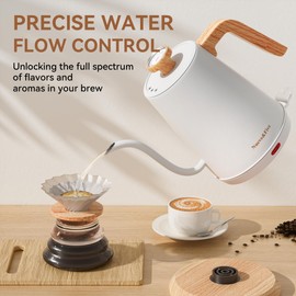 Nueve&Five Gooseneck Electric Kettle with Thermometer,Electric Tea Kettle 1L with Auto Shut-Off，1000W Hot Water Kettle of Stainless Steel,Pour Over Kettle for Coffee & Tea -White