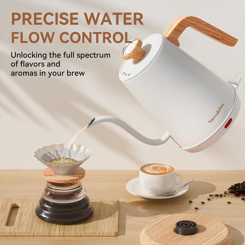 Nueve&Five Gooseneck Electric Kettle with Thermometer,Electric Tea Kettle 1L with