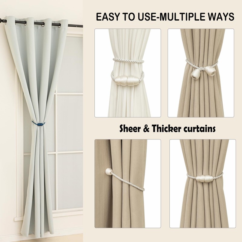 Contoeey Magnetic Curtain Tiebacks Rope Tie Backs 2 Pack Curtains