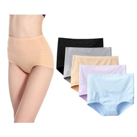 High Waist Tummy Control Panties for Women, Cotton Underwear No Muffin Top Shapewear Brief Panties (5-Pack Light Color, X-Small)