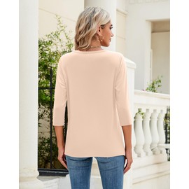 Ficerd 3 Pack 3/4 Sleeve Tops for Women Round Neck Dressy Basics Tees Casual Trendy Loose Fit T Shirts(Black, Apricot, Dark Brown,Large)