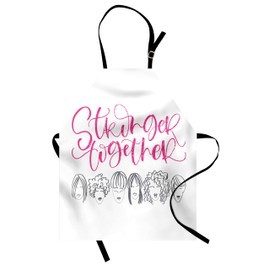 Ambesonne Feminist Apron, Stronger Together Calligraphy with Sketch Drawn Woman Heads with Various Hair, Small Apron Bib with Adjustable Ties for Baking Painting, Small Size, Pink Grey White