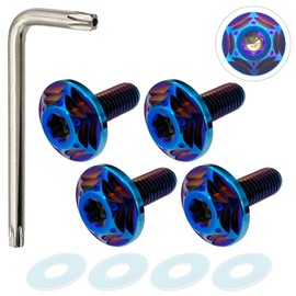 RENPA Titanium Alloy License Plate Bolt Snowflake Design Vehicle Inspection Compatible (BURNT BLUE Bolt Length 0.6 inch (15 mm)