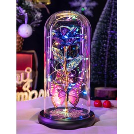 Birthday Gifts for Women Mom, Galaxy Glass Rose Forever Eternal Crystal Flower Light Up Rose in Glass Dome with Butterfly Mothers Day Christmas Rose Gifts for Her Wife Sister Daughter Friends Purple