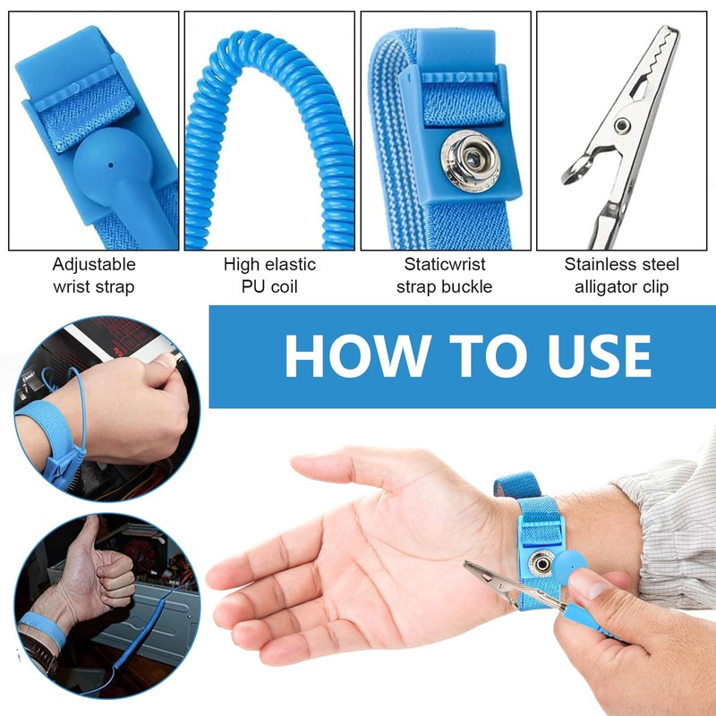 GMHLLES 4 Pcs Anti Static Wrist Straps, Adjustable Wrist Strap
