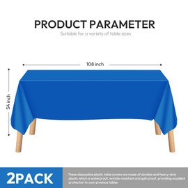 Quhora 2-Pack Royal Blue Disposable Plastic Tablecloths for Rectangle Tables - 54"x108" | Perfect for Parties, Events, and Weddings, Indoor and Outdoor Use