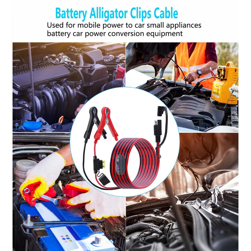 ‎LANMINGLEL SAE to Battery Alligator Clip with Switch,14AWG 12V-24V Battery