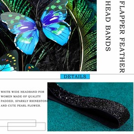 Sinalty 1920s Flapper Headbands Peacock Feathers Headpiece Blue Butterfly Headwear Costume Peacock Hair Accessories for Women (Blue)