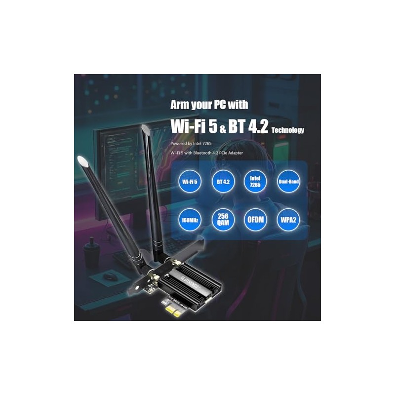 GLOTRENDS WiFi 5 PCIe Tarjeta de Red para PC, Bluetooth