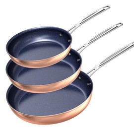 Nuwave 3-Piece Fry Pan Set, 8”, 10”, 12” Forged Lightweight, G10 Healthy Duralon Blue Ceramic Ultra Non-Stick, Induction-Ready & Works on All Cooktops, Ergonomic Stay-Cool Handles