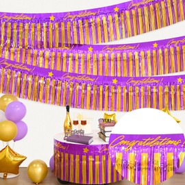 Mega-L Graduation Party Decorations, 2 Pack 13Feet Tinsel Foil Fringe Garland Tinsel Streamers, Gold Purple Class of 2025 Photo Booth Prop Banner Table Skirt for Parade Float Birthday Party Home Decor